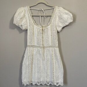 For Love & Lemons White Eyelet Puff Sleeve Dress